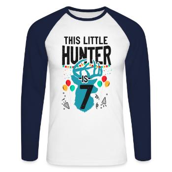 Buck Deer Hunting Hunter Kid - Unisex Long Sleeve Baseball T-Shirt - white/navy - Front - Nik (191cm)