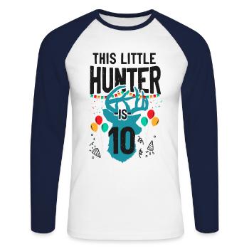 Buck Deer Hunting Hunter Kid - Unisex Long Sleeve Baseball T-Shirt - white/navy - Front - Nik (191cm)