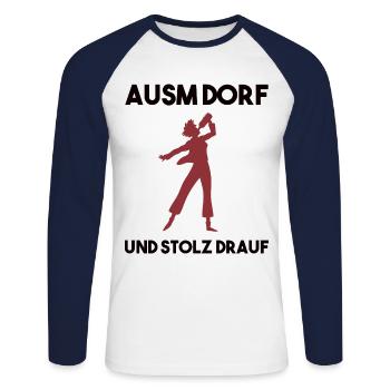 Dorfleben Spruch - Unisex Baseballshirt langarm - Weiß/Navy - Vorne - Nik (191cm)