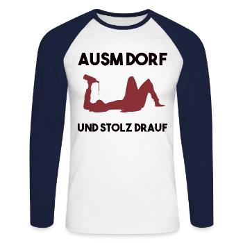 Dorfleben Spruch - Unisex Baseballshirt langarm - Weiß/Navy - Vorne - Nik (191cm)