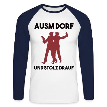 Dorfleben Spruch - Unisex Baseballshirt langarm - Weiß/Navy - Vorne - Nik (191cm)