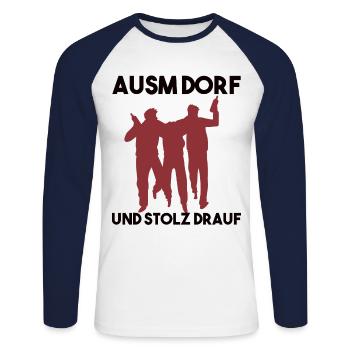 Dorfleben Spruch - Unisex Baseballshirt langarm - Weiß/Navy - Vorne - Nik (191cm)