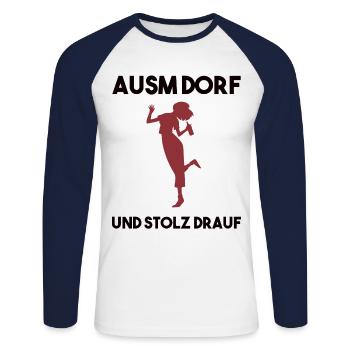 Dorfleben Spruch - Unisex Baseballshirt langarm - Weiß/Navy - Vorne - Nik (191cm)