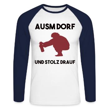 Dorfleben Spruch - Unisex Baseballshirt langarm - Weiß/Navy - Vorne - Nik (191cm)