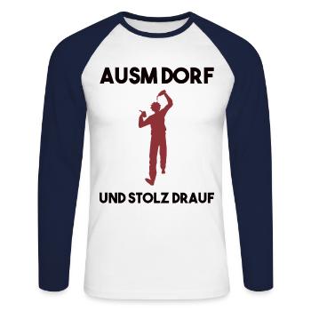 Dorfleben Spruch - Unisex Baseballshirt langarm - Weiß/Navy - Vorne - Nik (191cm)