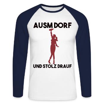 Dorfleben Spruch - Unisex Baseballshirt langarm - Weiß/Navy - Vorne - Nik (191cm)