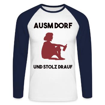 Dorfleben Spruch - Unisex Baseballshirt langarm - Weiß/Navy - Vorne - Nik (191cm)