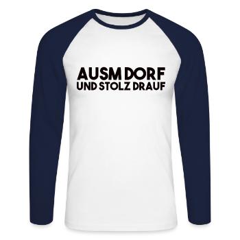 Dorfleben Spruch - Unisex Baseballshirt langarm - Weiß/Navy - Vorne - Nik (191cm)