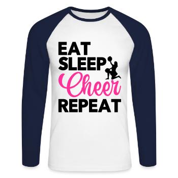 Eat Sleep Cheer Repeat Cheerleading Cheerleader Gy - Unisex Baseballshirt langarm - Weiß/Navy - Vorne - Nik (191cm)