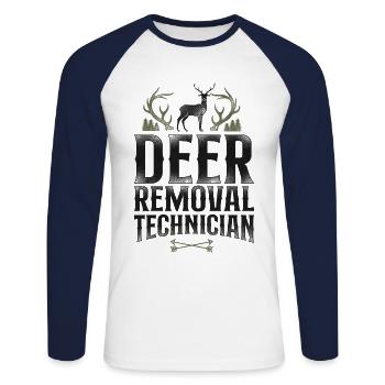 Buck Deer Hunting Hunter Vintage - Unisex Long Sleeve Baseball T-Shirt - white/navy - Front - Nik (191cm)