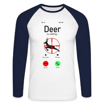 Buck Deer Hunting Hunter Téléphone - T-shirt baseball manches longues Homme - blanc/marine - Devant - Nik (191cm)