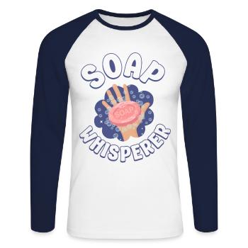Fabrication de savon Artisanat Savon - T-shirt baseball manches longues Homme - blanc/marine - Devant - Nik (191cm)