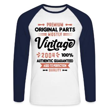 Vintage 2004 Cadeau D'anniversaire - T-shirt baseball manches longues Homme - blanc/marine - Devant - Nik (191cm)