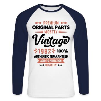 Vintage 1982 Cadeau D'anniversaire - T-shirt baseball manches longues Homme - blanc/marine - Devant - Nik (191cm)