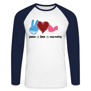 Soap Making Crafting Peace Love - Unisex Long Sleeve Baseball T-Shirt - white/navy - Front - Nik (191cm)