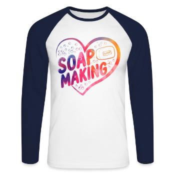 Soap Making Crafting Heart - Unisex Long Sleeve Baseball T-Shirt - white/navy - Front - Nik (191cm)