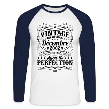 Vintage Flourish Cadeau Anniversaire Décembre 2002 - T-shirt baseball manches longues Homme - blanc/marine - Devant - Nik (191cm)