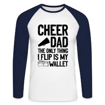 Cheer Dad The Only Thing I Flip Is My Wallet Gymna - Unisex Baseballshirt langarm - Weiß/Navy - Vorne - Nik (191cm)