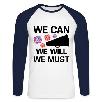 We Can We Must We Will Cheerleading Cheerleader Da - Unisex Baseballshirt langarm - Weiß/Navy - Vorne - Nik (191cm)