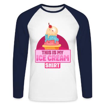 Cornet de crème glacée C’est ma glace - T-shirt baseball manches longues Homme - blanc/marine - Devant - Nik (191cm)