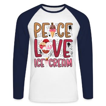 Cône de crème glacée Peace Love Ice - T-shirt baseball manches longues Homme - blanc/marine - Devant - Nik (191cm)