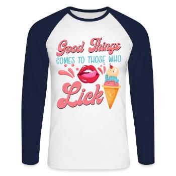 Ice Cream Cone Mouth Tongue Good - Unisex Baseballshirt langarm - Weiß/Navy - Vorne - Nik (191cm)