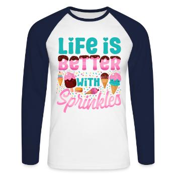 Ice Cream Cone Popsicle Life Is - Unisex Baseballshirt langarm - Weiß/Navy - Vorne - Nik (191cm)