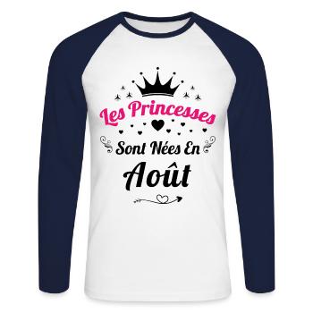 Les Princesses Sont Nées En Août Anniversaire - T-shirt baseball manches longues Homme - blanc/marine - Devant - Nik (191cm)