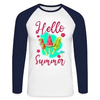 Ice Cream Popsicle Hello Summer - Unisex Long Sleeve Baseball T-Shirt - white/navy - Front - Nik (191cm)