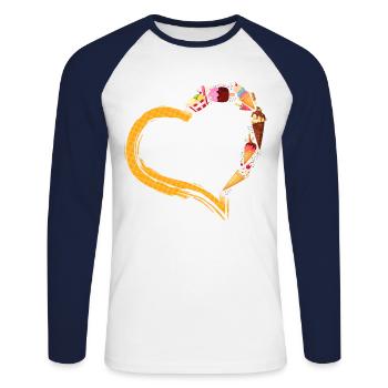 Ice Cream Heart Cone Popsicle - Unisex Baseballshirt langarm - Weiß/Navy - Vorne - Nik (191cm)