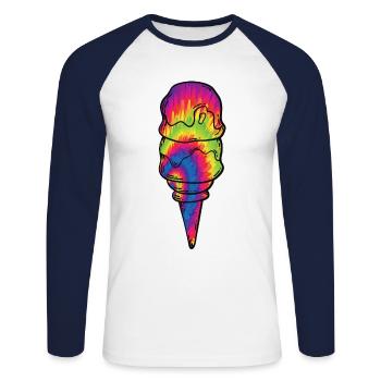 Cône de teinture de cravate à la crème glacée - T-shirt baseball manches longues Homme - blanc/marine - Devant - Nik (191cm)