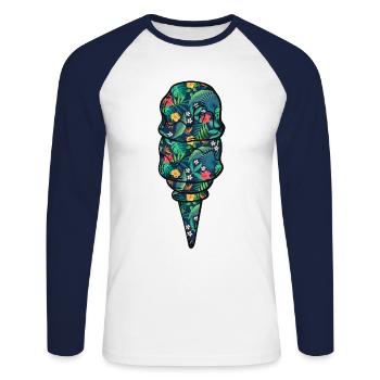 Crème glacée Fleur florale tropicale - T-shirt baseball manches longues Homme - blanc/marine - Devant - Nik (191cm)