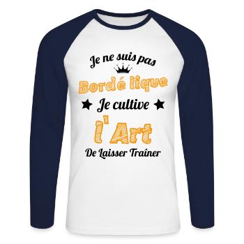 Pas Bordélique l'art De Laisser Traîner Humour - T-shirt baseball manches longues Homme - blanc/marine - Devant - Nik (191cm)