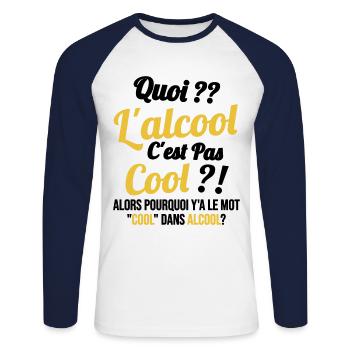 Quoi L'alcool C'est Pas Cool Humour Alcool - T-shirt baseball manches longues Homme - blanc/marine - Devant - Nik (191cm)