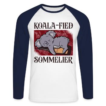 Dégustation de vin de sommelier - T-shirt baseball manches longues Homme - blanc/marine - Devant - Nik (191cm)