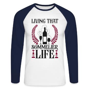 Dégustation de vin de sommelier - T-shirt baseball manches longues Homme - blanc/marine - Devant - Nik (191cm)