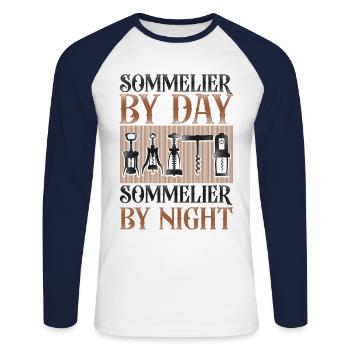 Dégustation de vin de sommelier - T-shirt baseball manches longues Homme - blanc/marine - Devant - Nik (191cm)