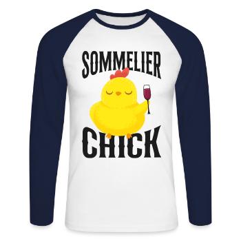 Dégustation de vin de sommelier - T-shirt baseball manches longues Homme - blanc/marine - Devant - Nik (191cm)