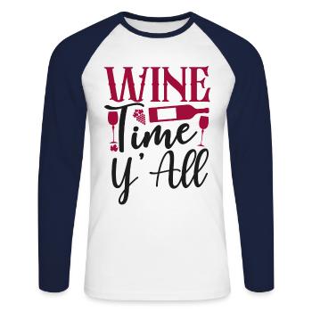 Dégustation de vin de sommelier - T-shirt baseball manches longues Homme - blanc/marine - Devant - Nik (191cm)