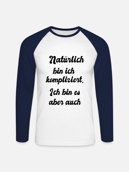 Kompliziert - Unisex Baseballshirt langarm - Weiß/Navy