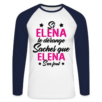 Si Elena te dérange saches que Elena s en fout - T-shirt baseball manches longues Homme - blanc/marine - Devant - Nik (191cm)