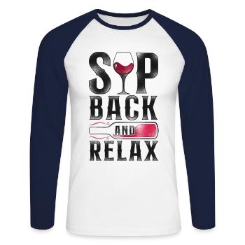 Dégustation de vin de sommelier - T-shirt baseball manches longues Homme - blanc/marine - Devant - Nik (191cm)