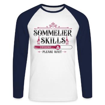 Dégustation de vin de sommelier - T-shirt baseball manches longues Homme - blanc/marine - Devant - Nik (191cm)