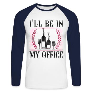 Dégustation de vin de sommelier - T-shirt baseball manches longues Homme - blanc/marine - Devant - Nik (191cm)