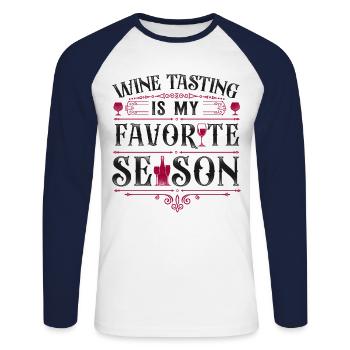 Dégustation de vin de sommelier - T-shirt baseball manches longues Homme - blanc/marine - Devant - Nik (191cm)