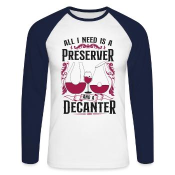 Dégustation de vin de sommelier - T-shirt baseball manches longues Homme - blanc/marine - Devant - Nik (191cm)