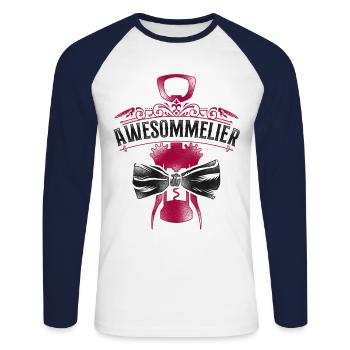 Dégustation de vin de sommelier - T-shirt baseball manches longues Homme - blanc/marine - Devant - Nik (191cm)
