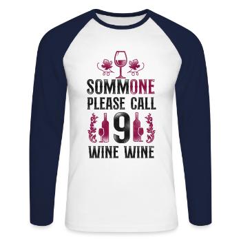 Dégustation de vin de sommelier - T-shirt baseball manches longues Homme - blanc/marine - Devant - Nik (191cm)