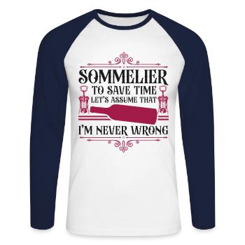 Sommelier Wine Drinking Tasting - Unisex Long Sleeve Baseball T-Shirt - white/navy - Front - Nik (191cm)