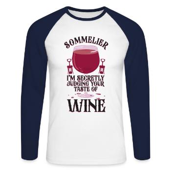 Sommelier Wine Drinking Tasting - Unisex Baseballshirt langarm - Weiß/Navy - Vorne - Nik (191cm)